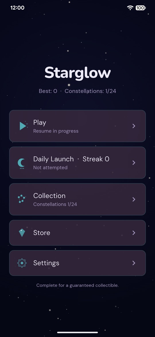 The home screen under a starry night sky