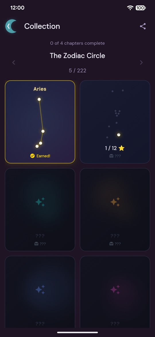The constellation collection, with the Aries constellation earned